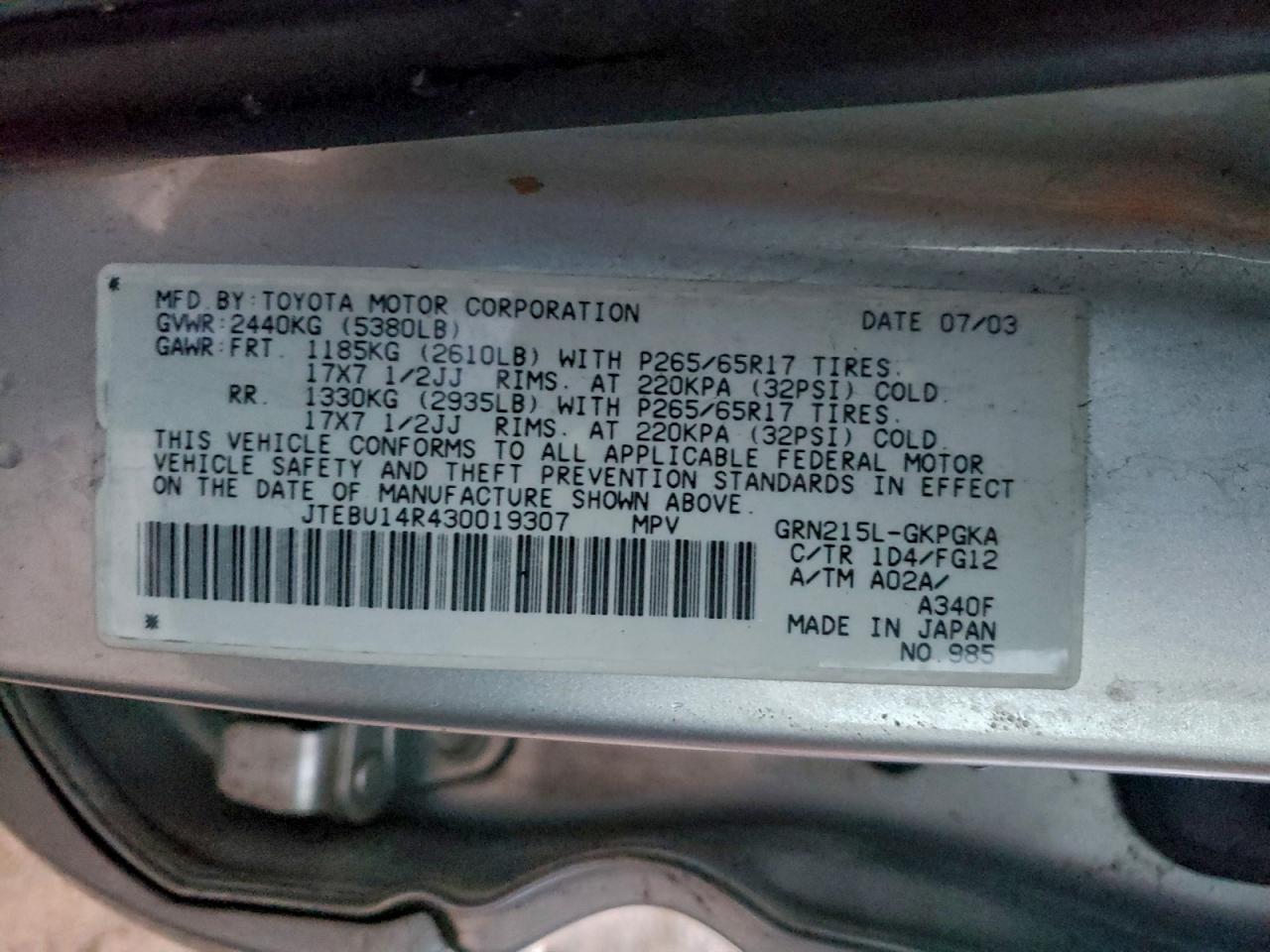 2003 TOYOTA 4RUNNER SR5 photo 13