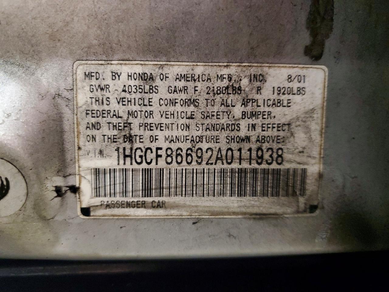 2002 HONDA ACCORD VALUE photo 12