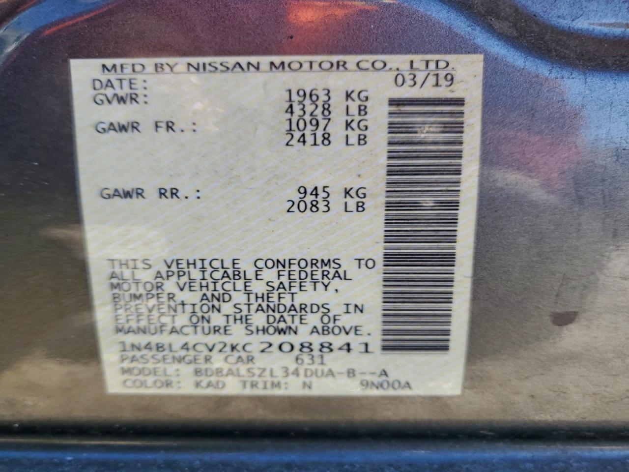 2019 NISSAN ALTIMA SR photo 12