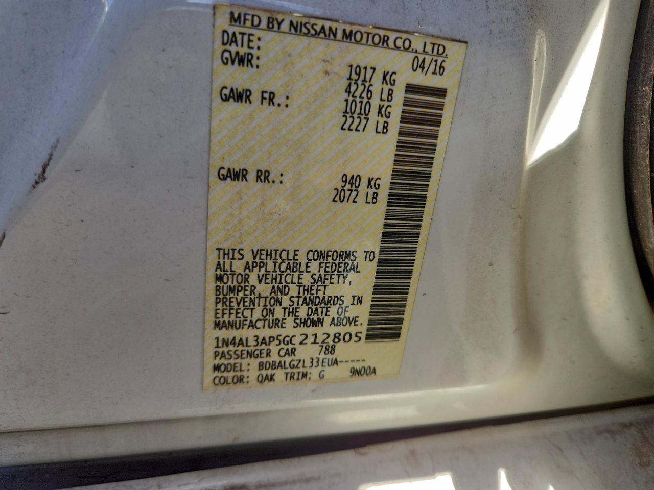 2016 NISSAN ALTIMA 2.5 photo 12