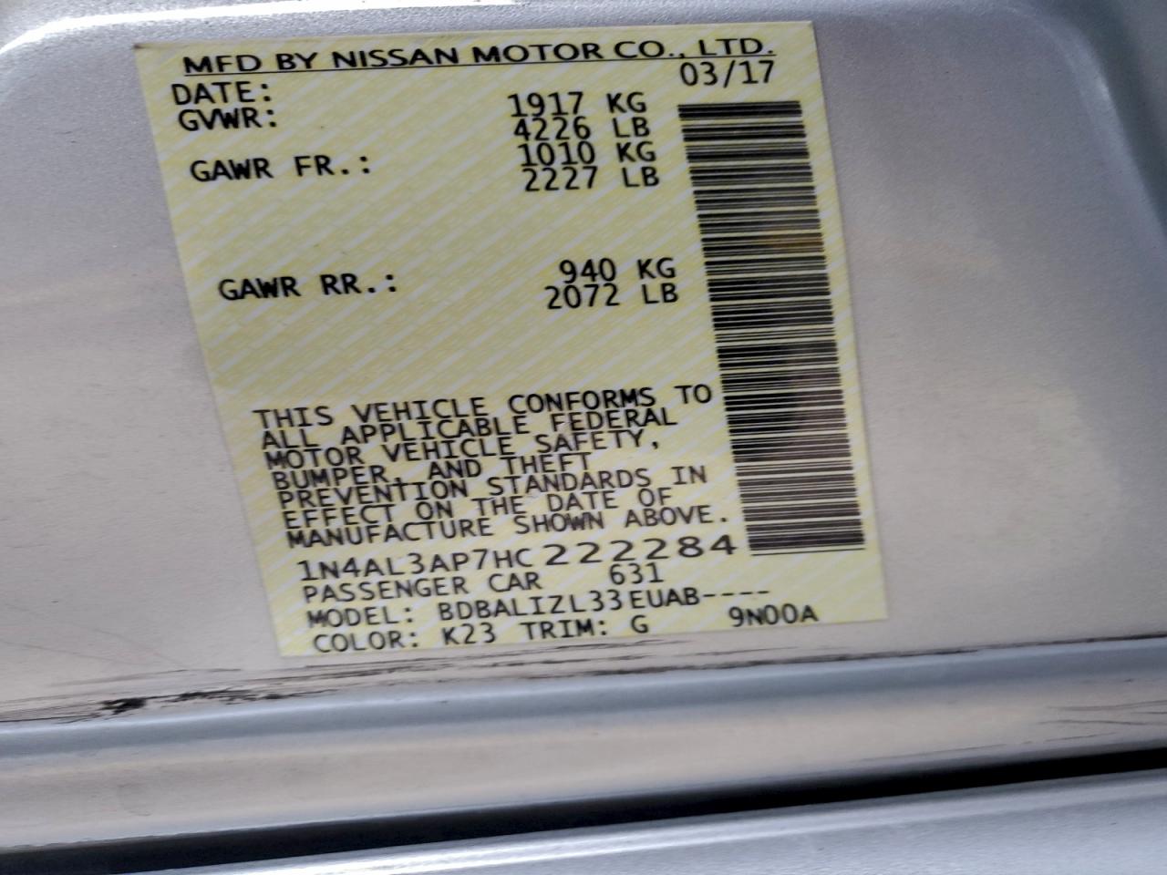 2017 NISSAN ALTIMA 2.5 photo 10