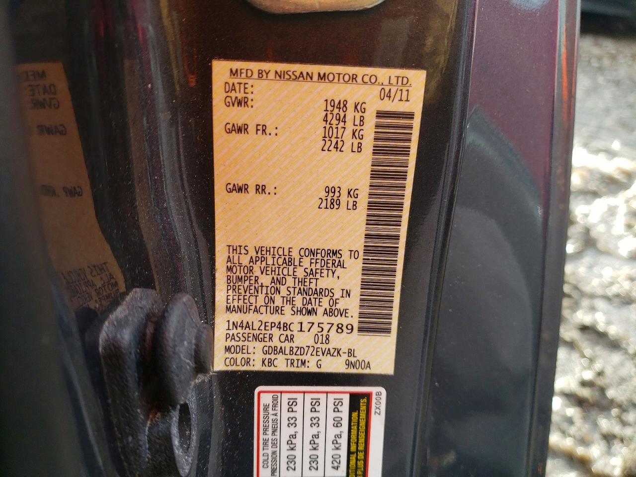 2011 NISSAN ALTIMA S photo 13