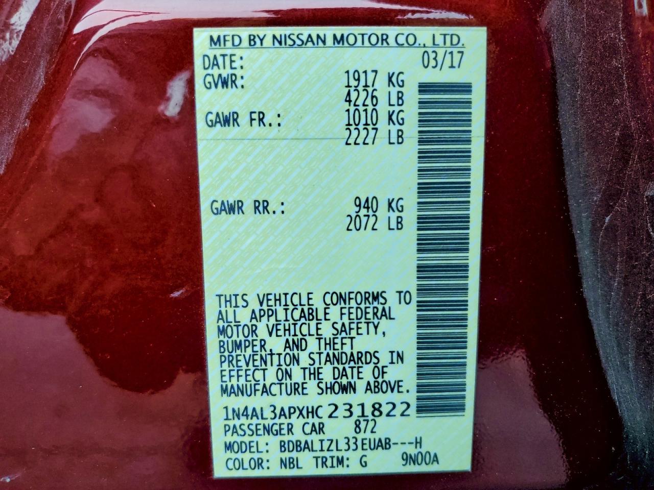 2017 NISSAN ALTIMA 2.5 photo 12