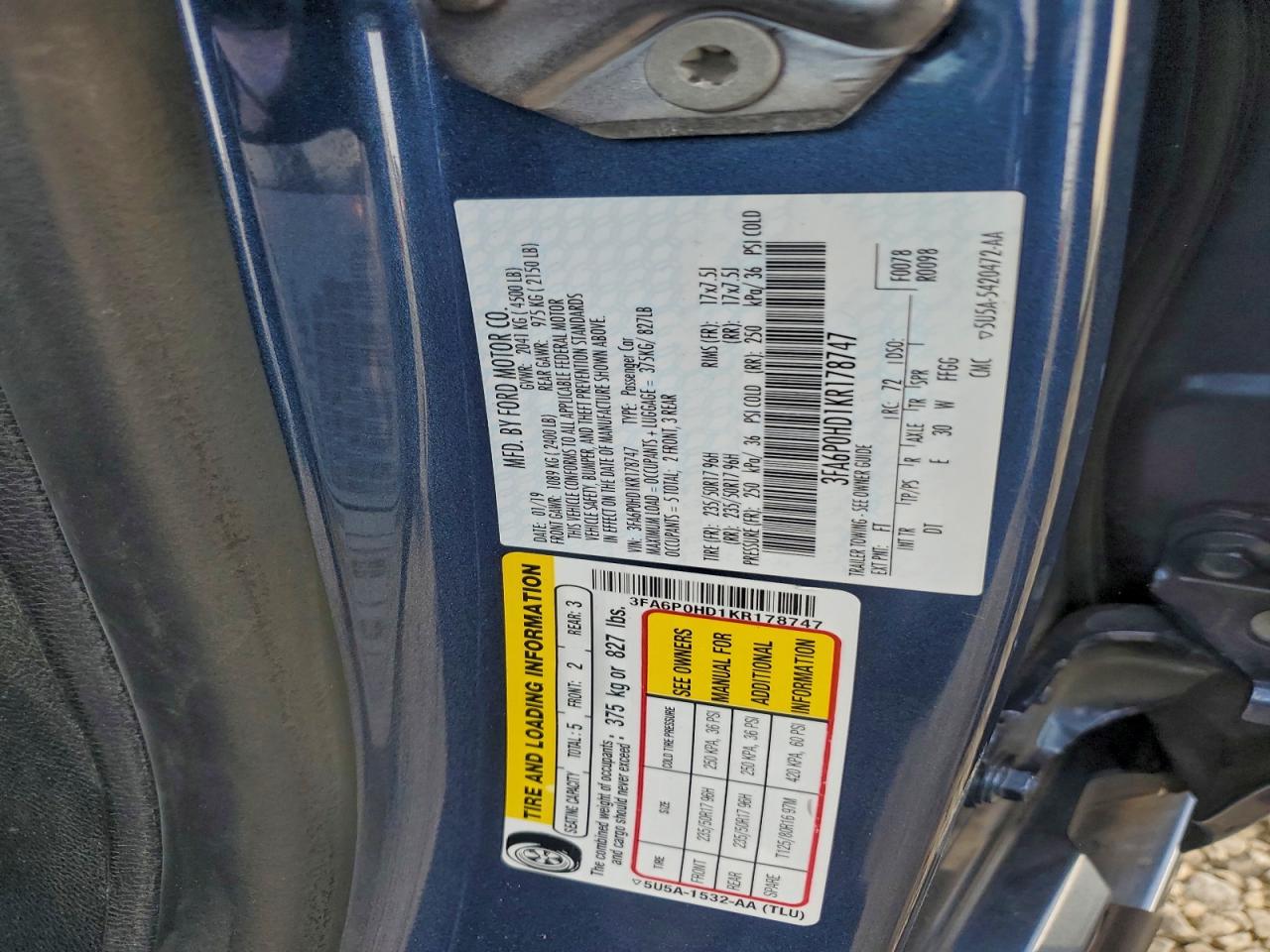 2019 FORD FUSION SE photo 12