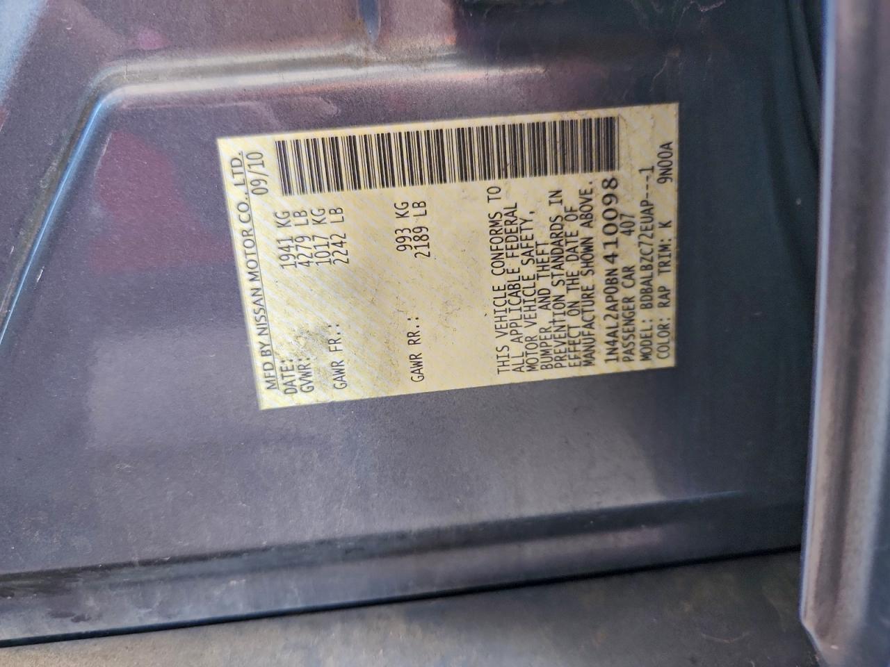 2011 NISSAN ALTIMA BASE photo 12