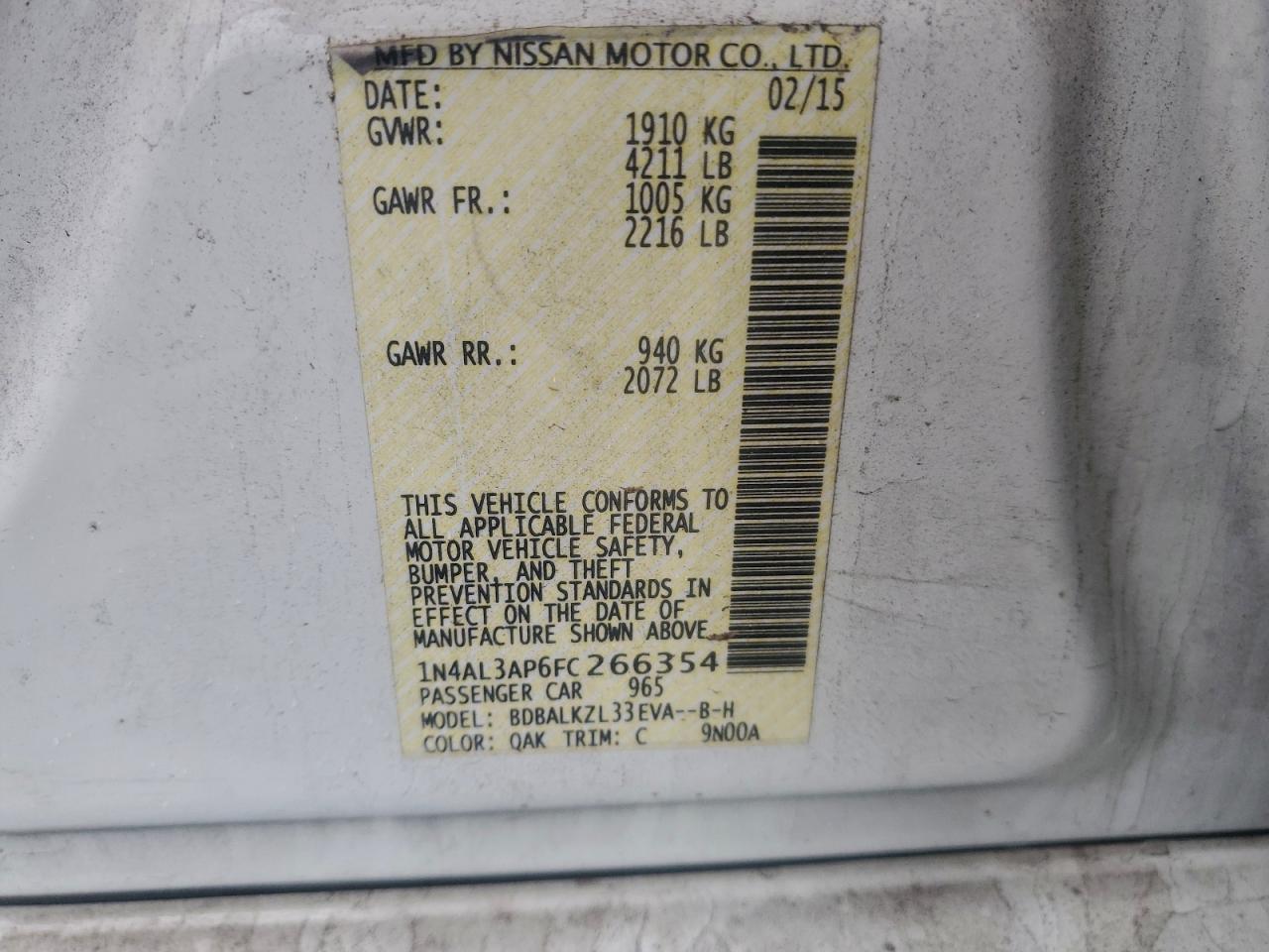 2015 NISSAN ALTIMA 2.5 photo 12