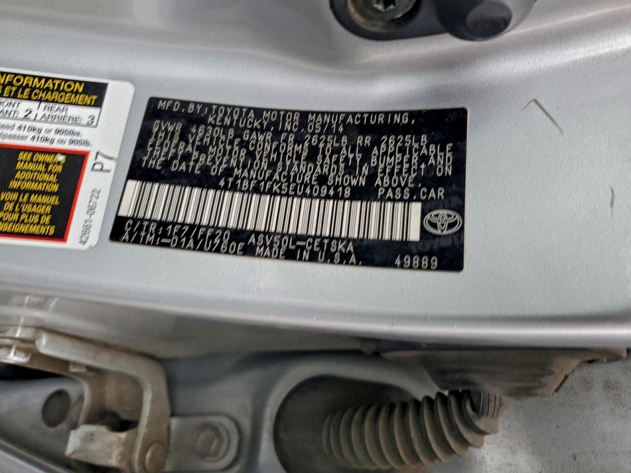 2014 TOYOTA CAMRY L photo 12