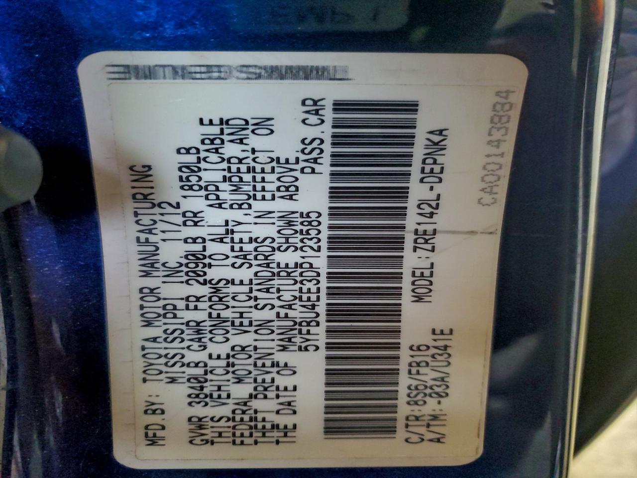 2013 TOYOTA COROLLA BASE photo 12