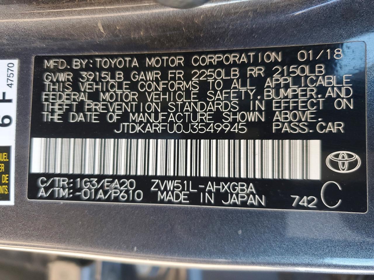 2018 TOYOTA PRIUS photo 12