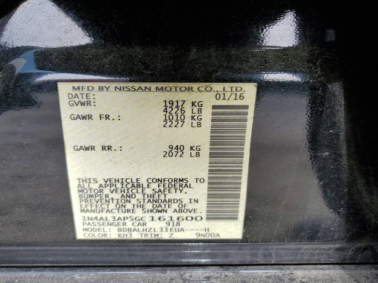 2016 NISSAN ALTIMA 2.5 photo 12