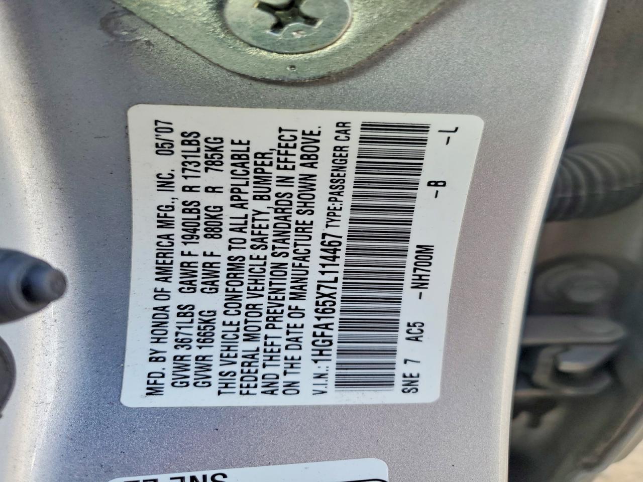 2007 HONDA CIVIC LX photo 12