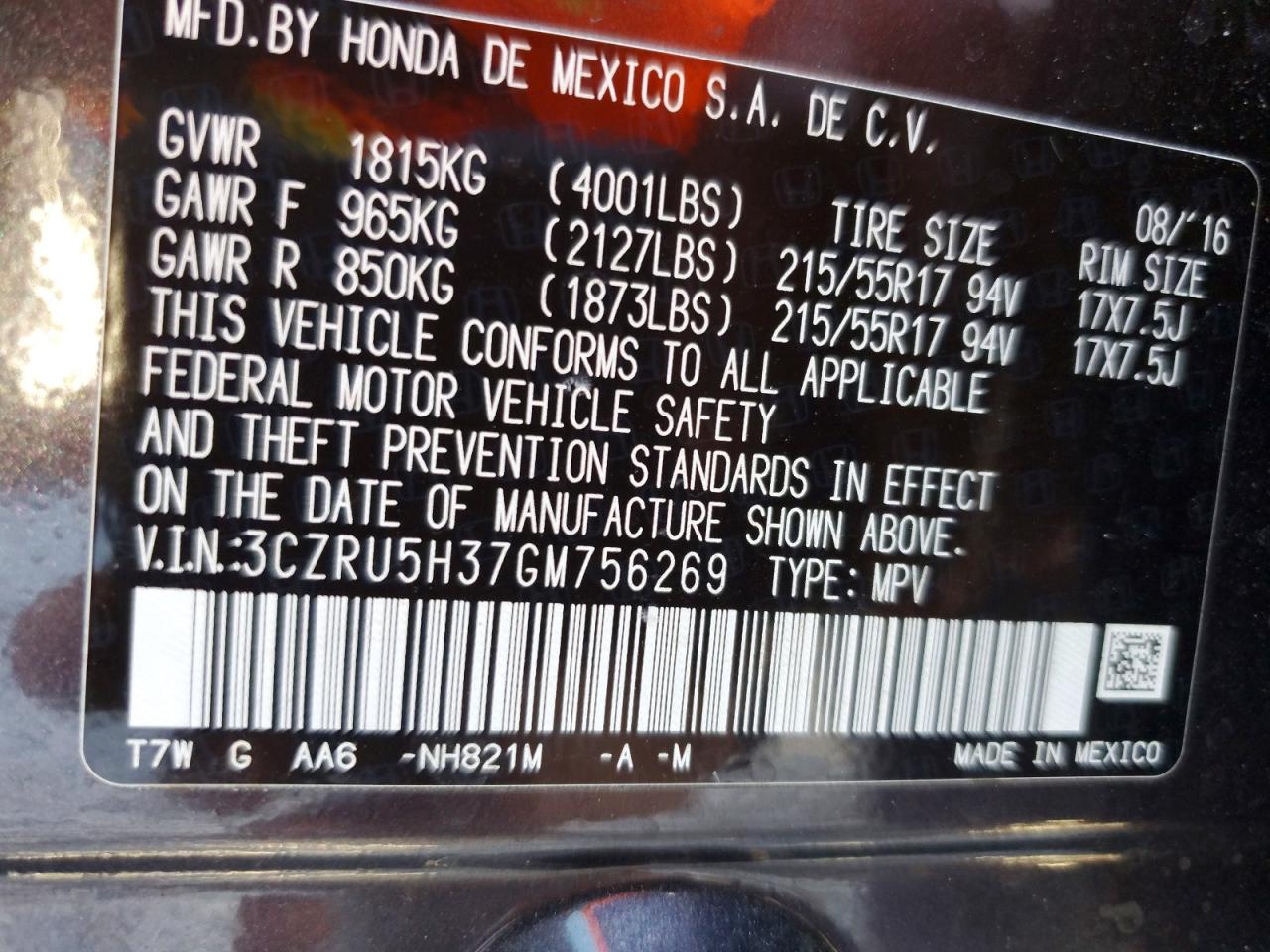 2016 HONDA HR-V LX photo 13