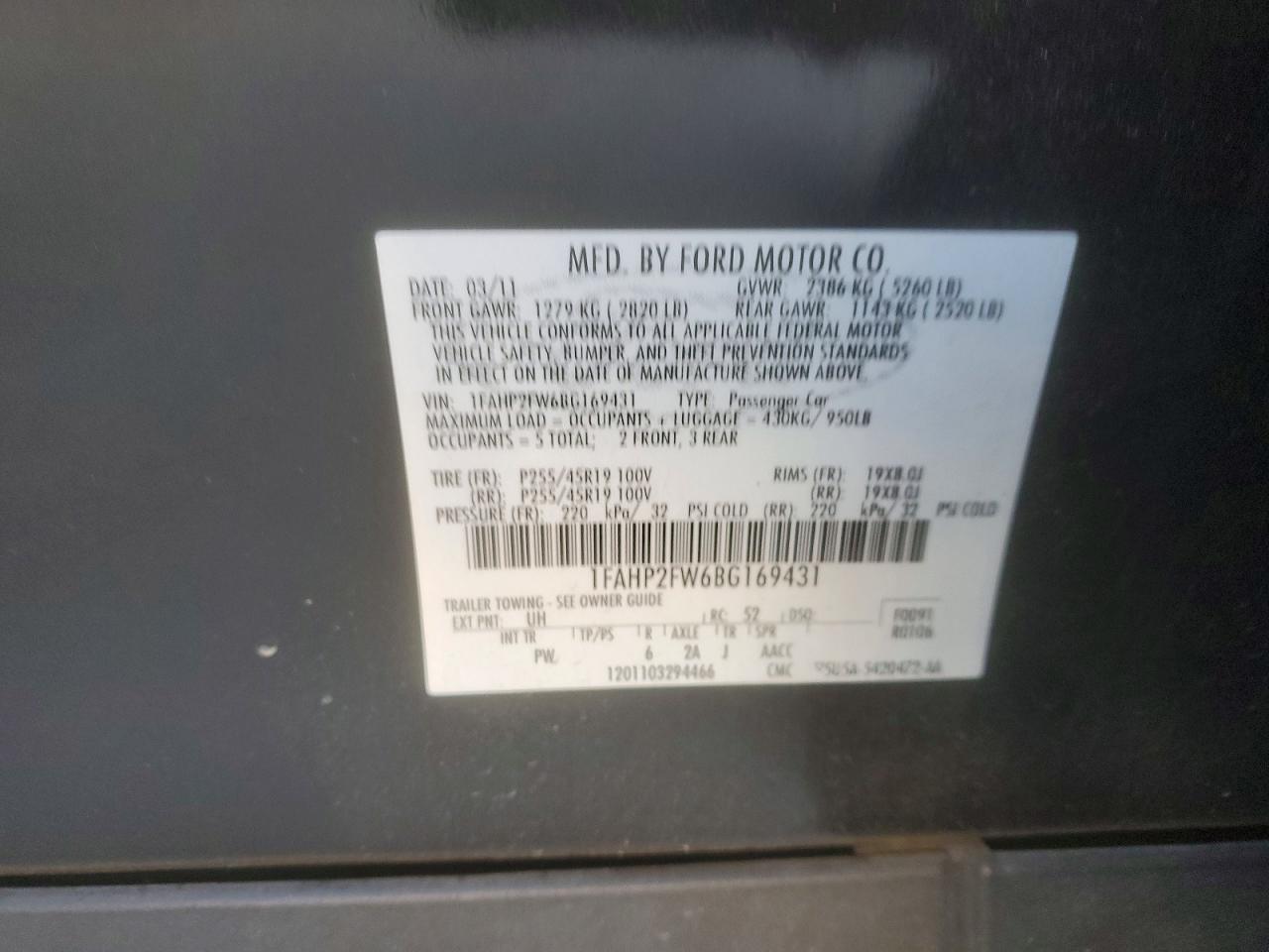 2011 FORD TAURUS LIMITED photo 12