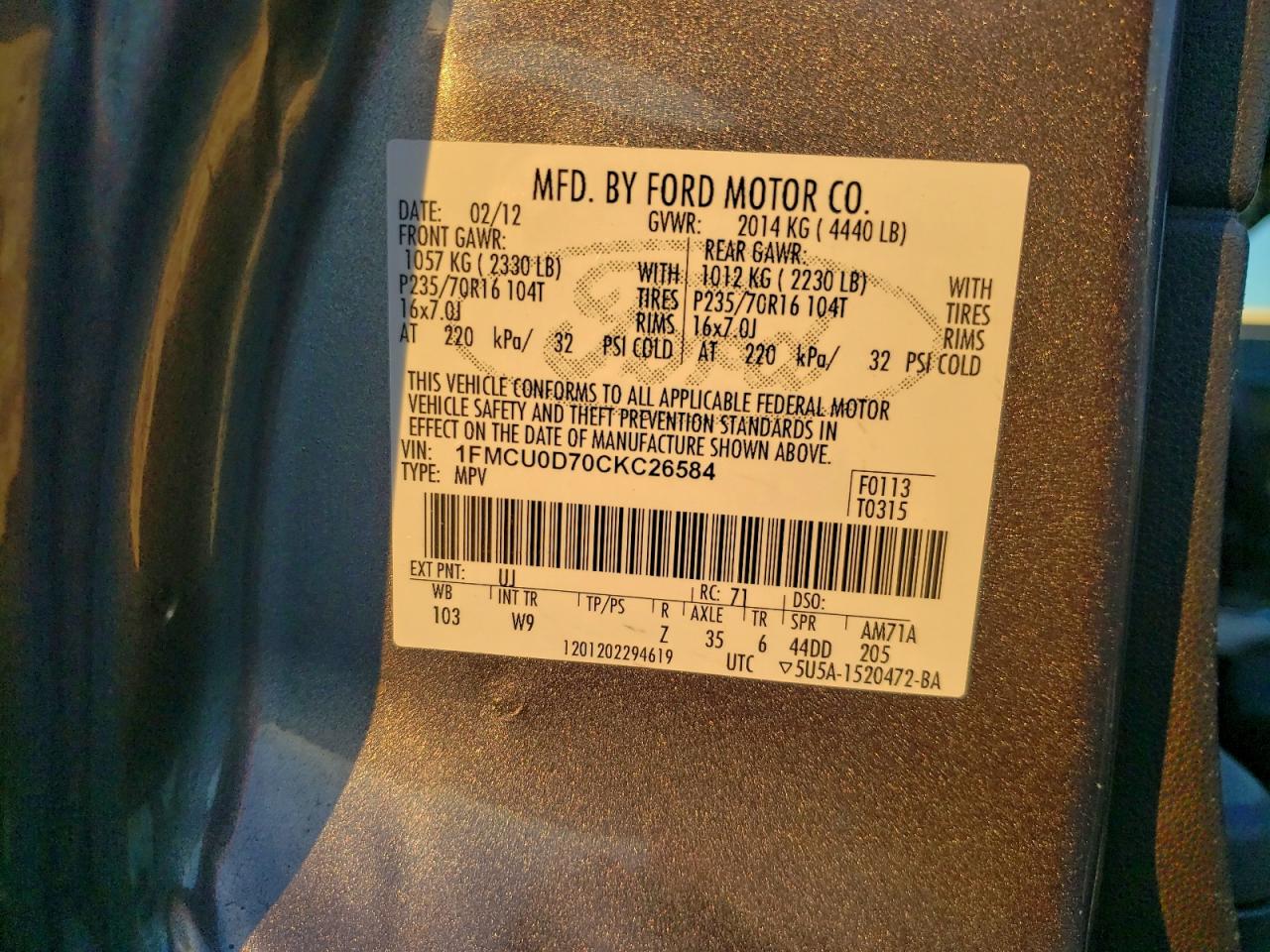 2012 FORD ESCAPE XLT photo 13