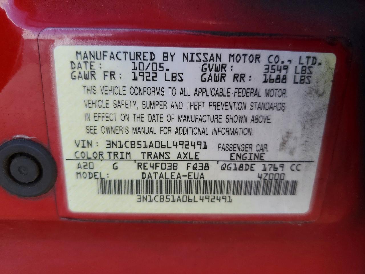 2006 NISSAN SENTRA 1.8S photo 37