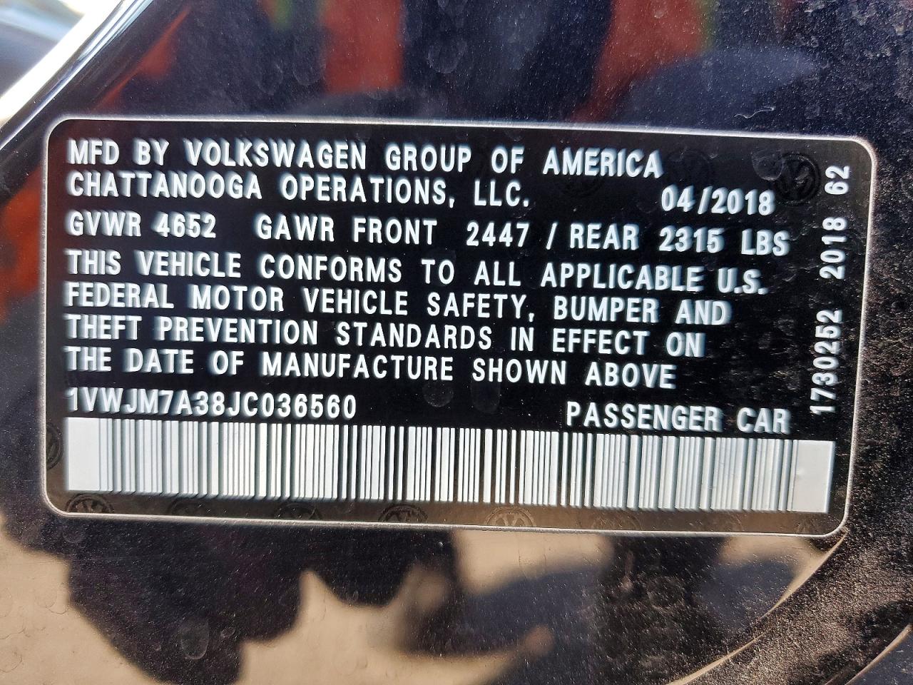 2018 VOLKSWAGEN PASSAT GT photo 12