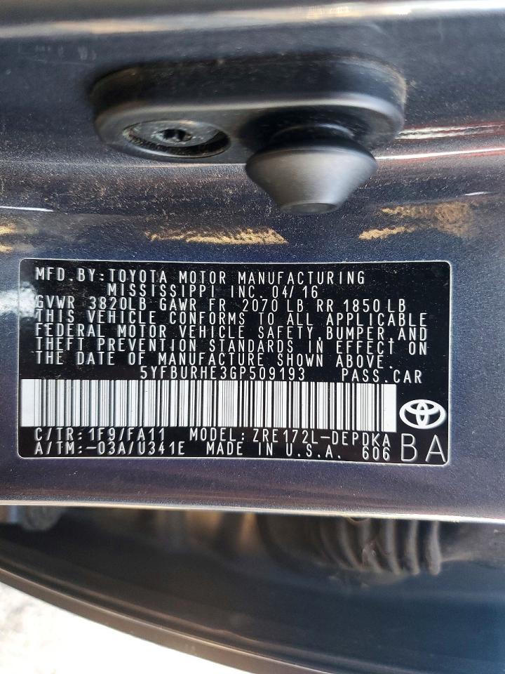 2016 TOYOTA COROLLA L photo 12