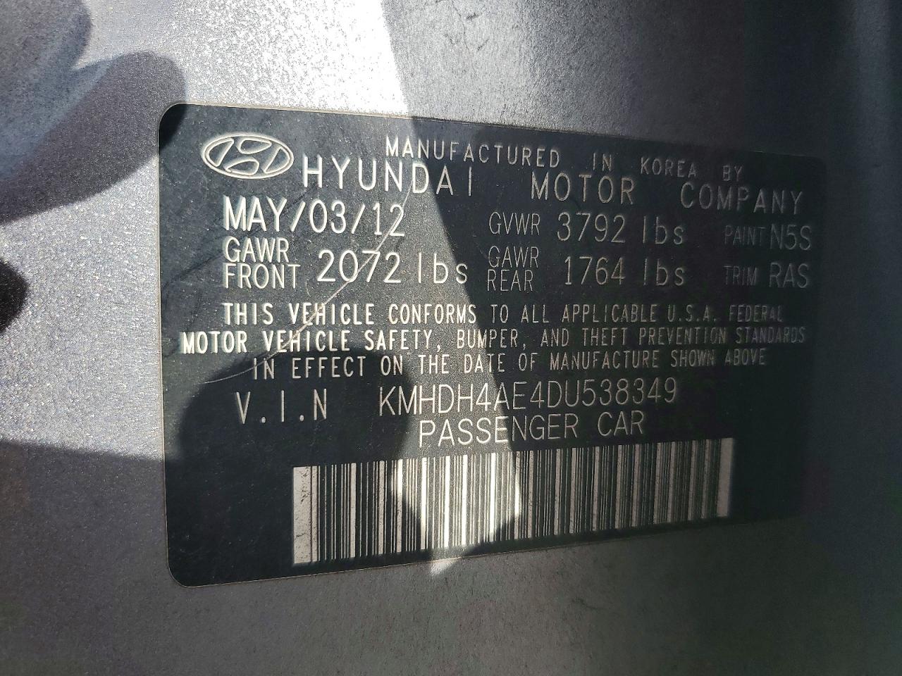 2013 HYUNDAI ELANTRA GLS photo 12