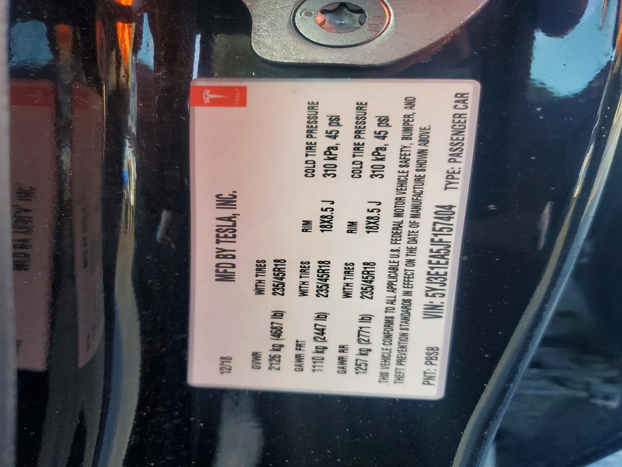 2018 TESLA MODEL 3 photo 12