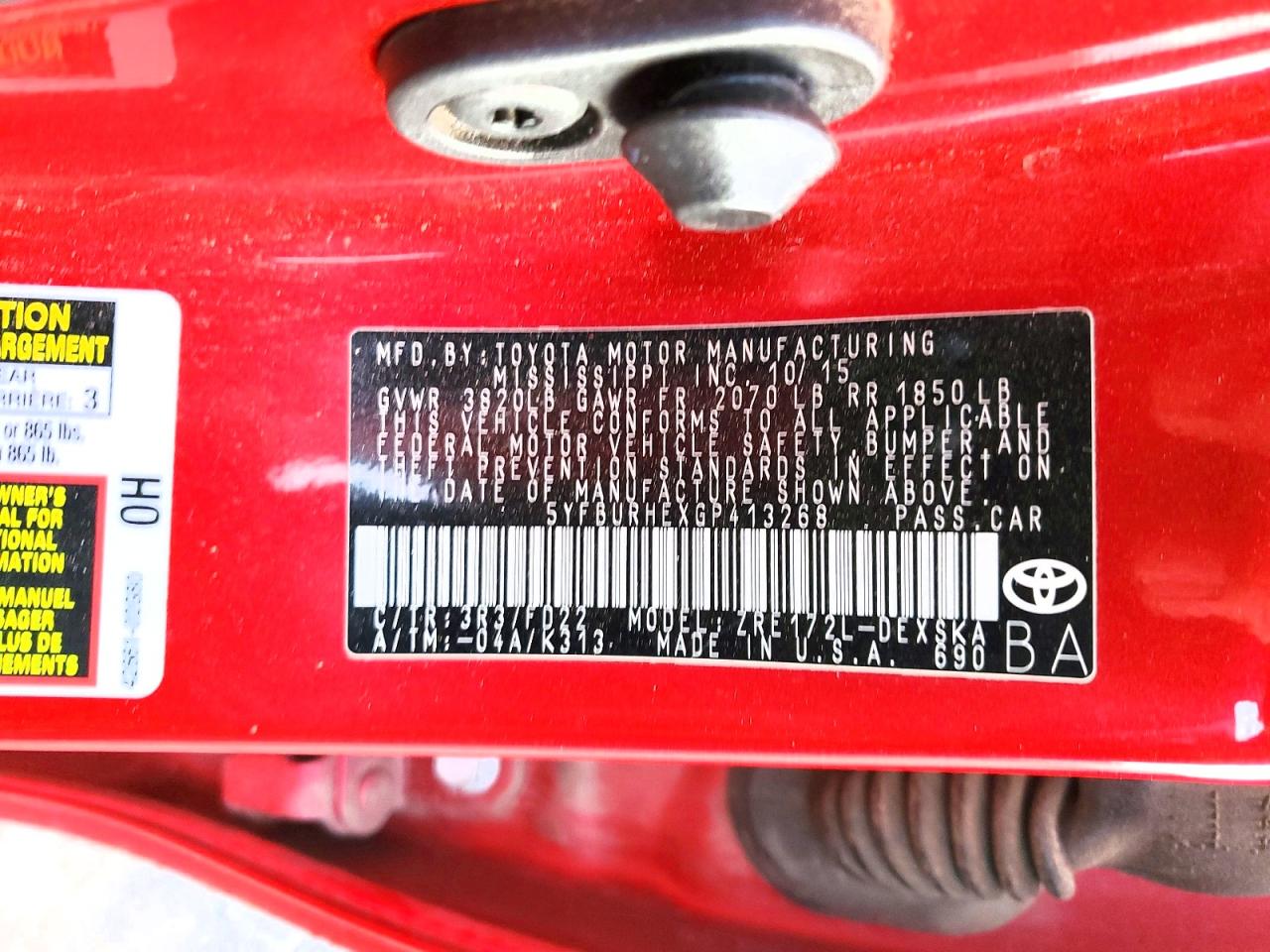 2016 TOYOTA COROLLA L photo 12