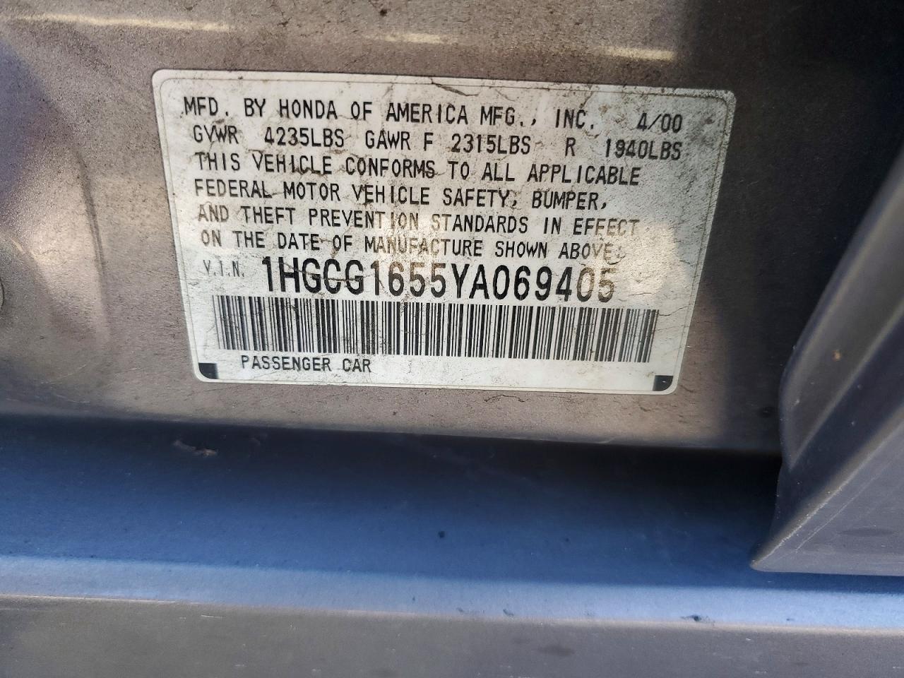 2000 HONDA ACCORD EX photo 12