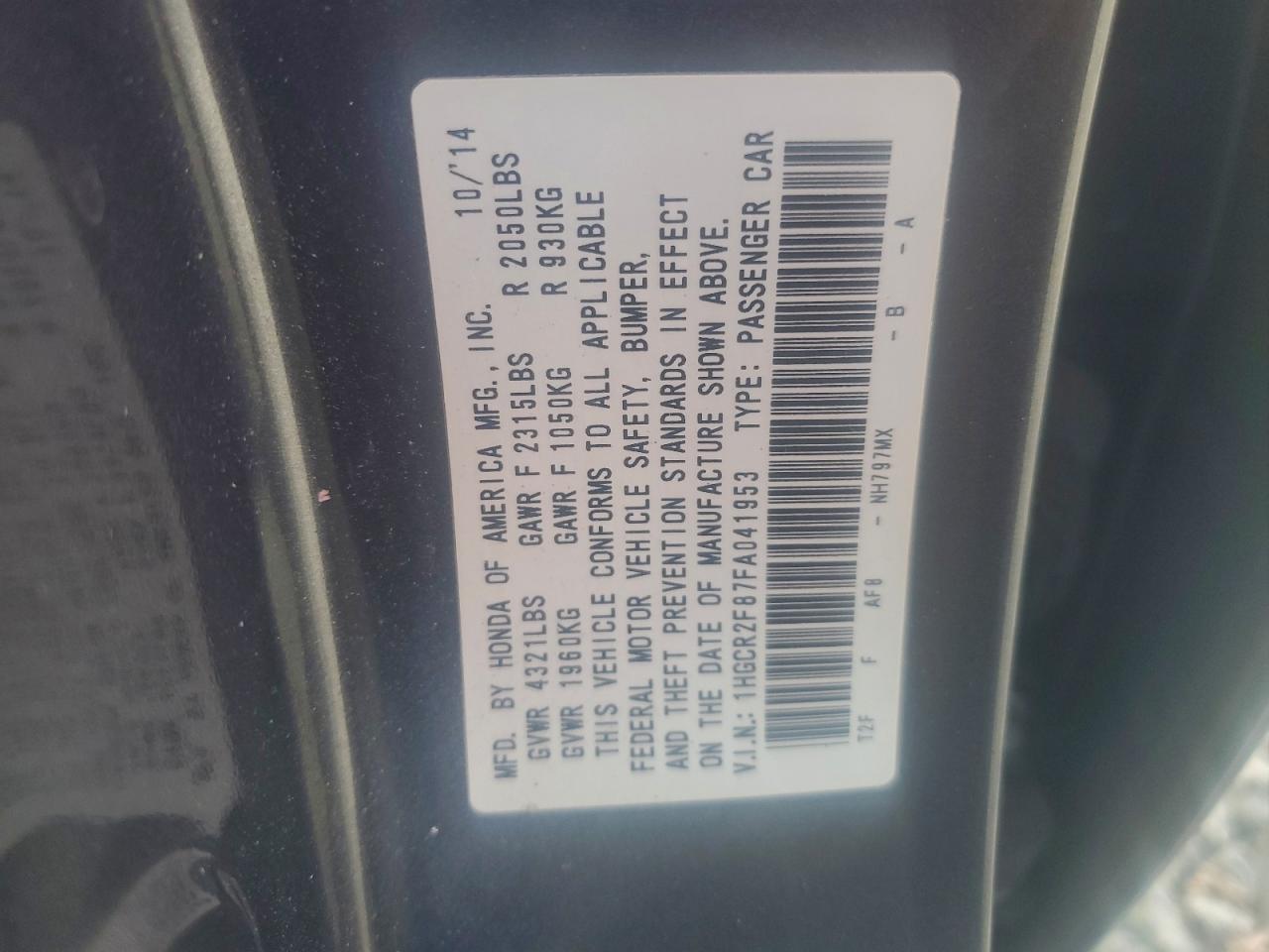 2015 HONDA ACCORD EXL photo 12