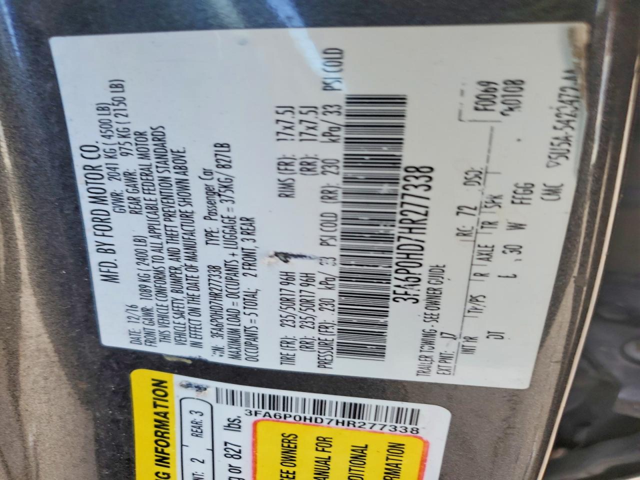 2017 FORD FUSION SE photo 12