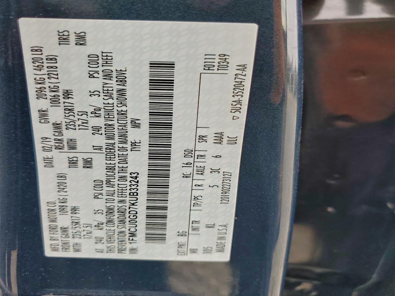 2019 FORD ESCAPE SE photo 14