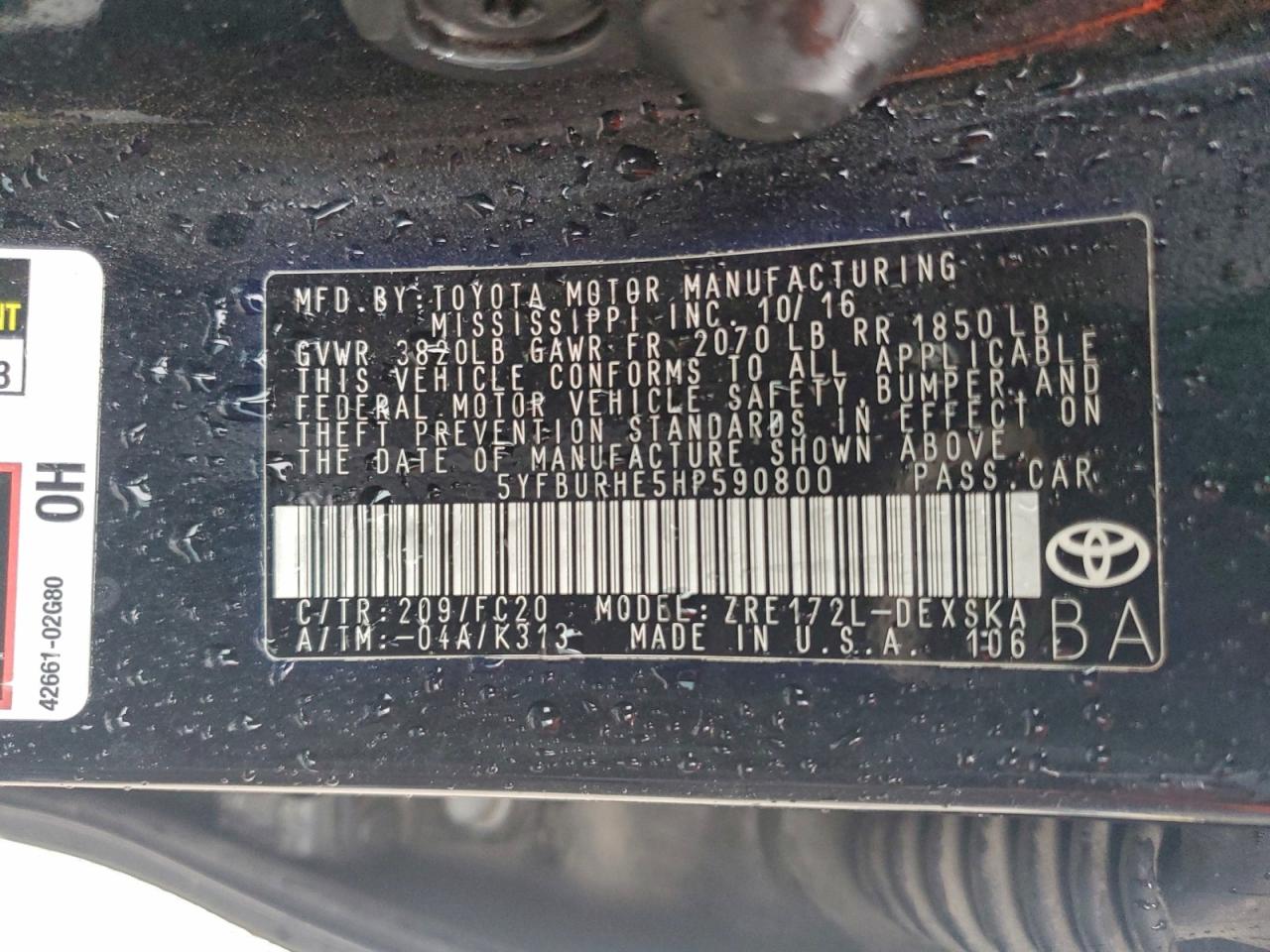 2017 TOYOTA COROLLA L photo 12