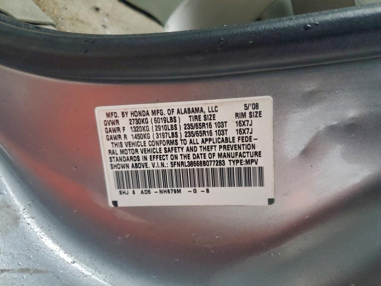 2008 HONDA ODYSSEY EXL photo 13