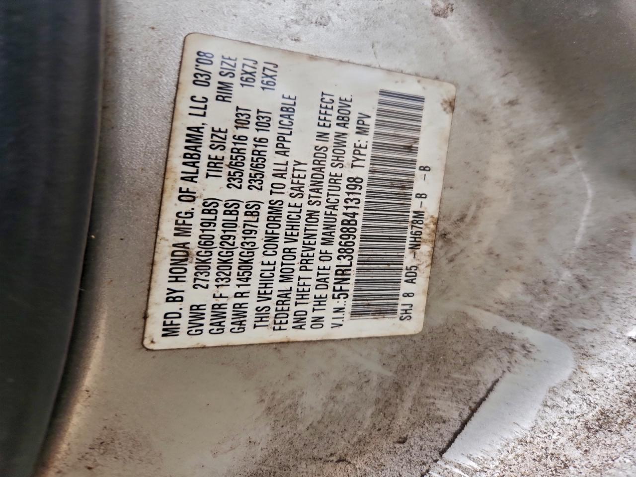 2008 HONDA ODYSSEY EXL photo 14