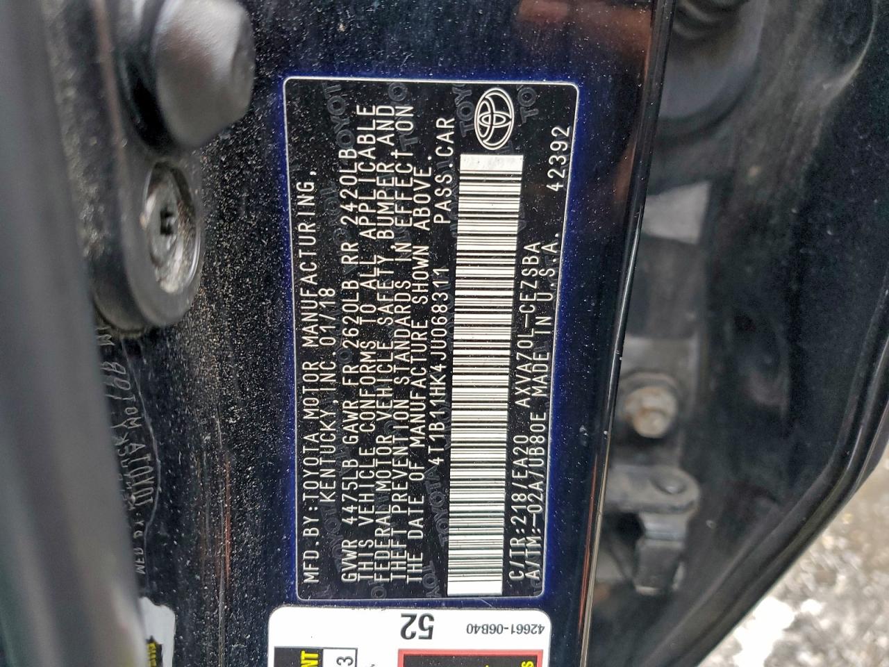 2018 TOYOTA CAMRY L photo 12