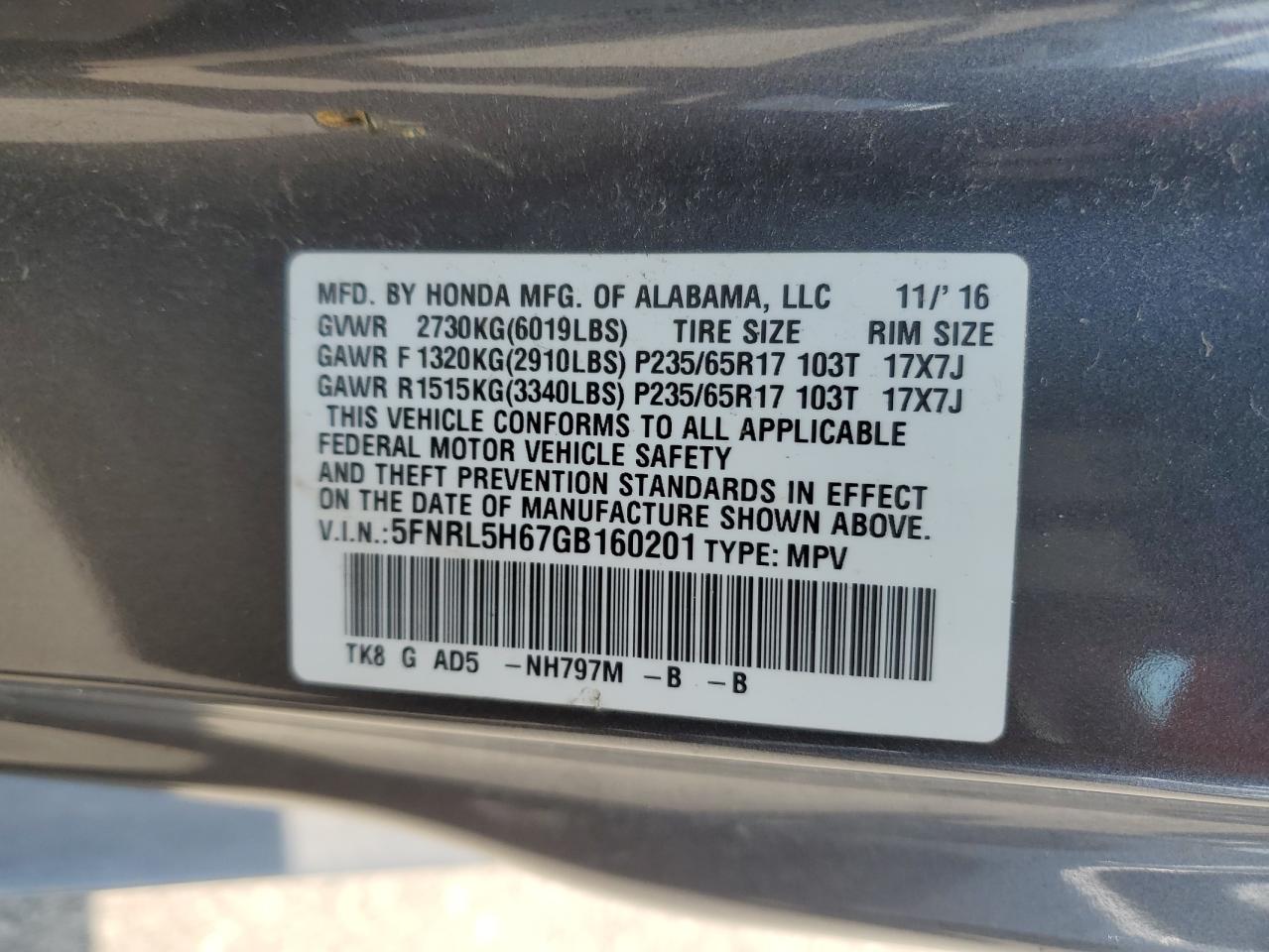 2016 HONDA ODYSSEY EXL photo 13