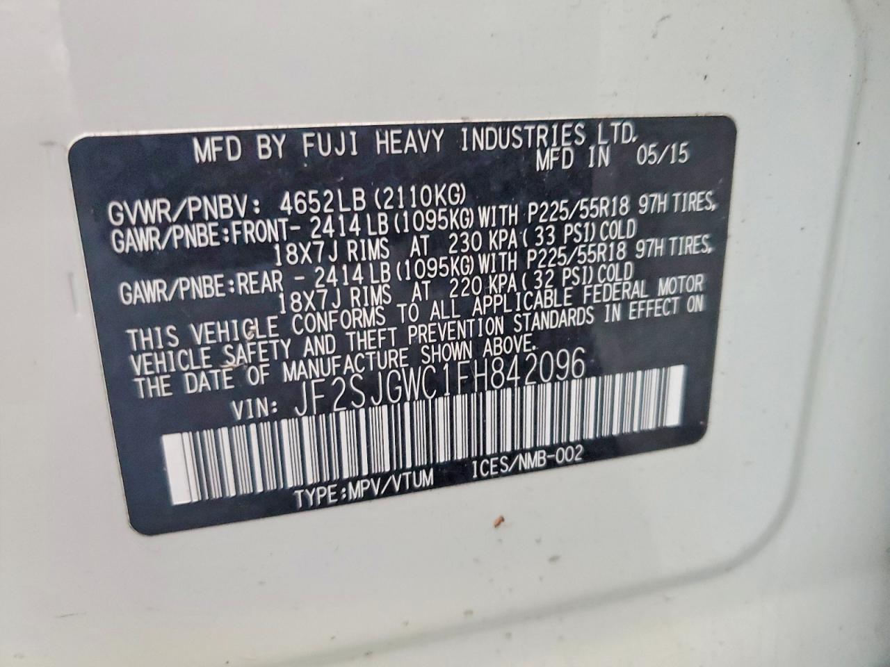 2015 SUBARU FORESTER 2.0XT TOURING photo 14