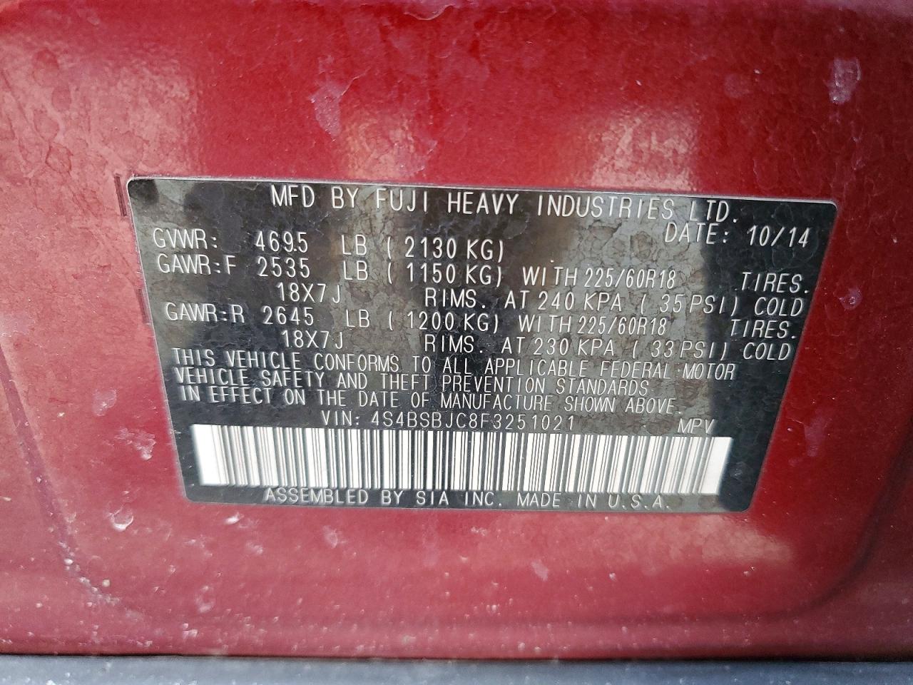 2015 SUBARU OUTBACK 2.5I LIMITED photo 12