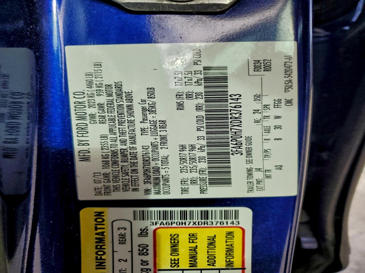 2013 FORD FUSION SE photo 12