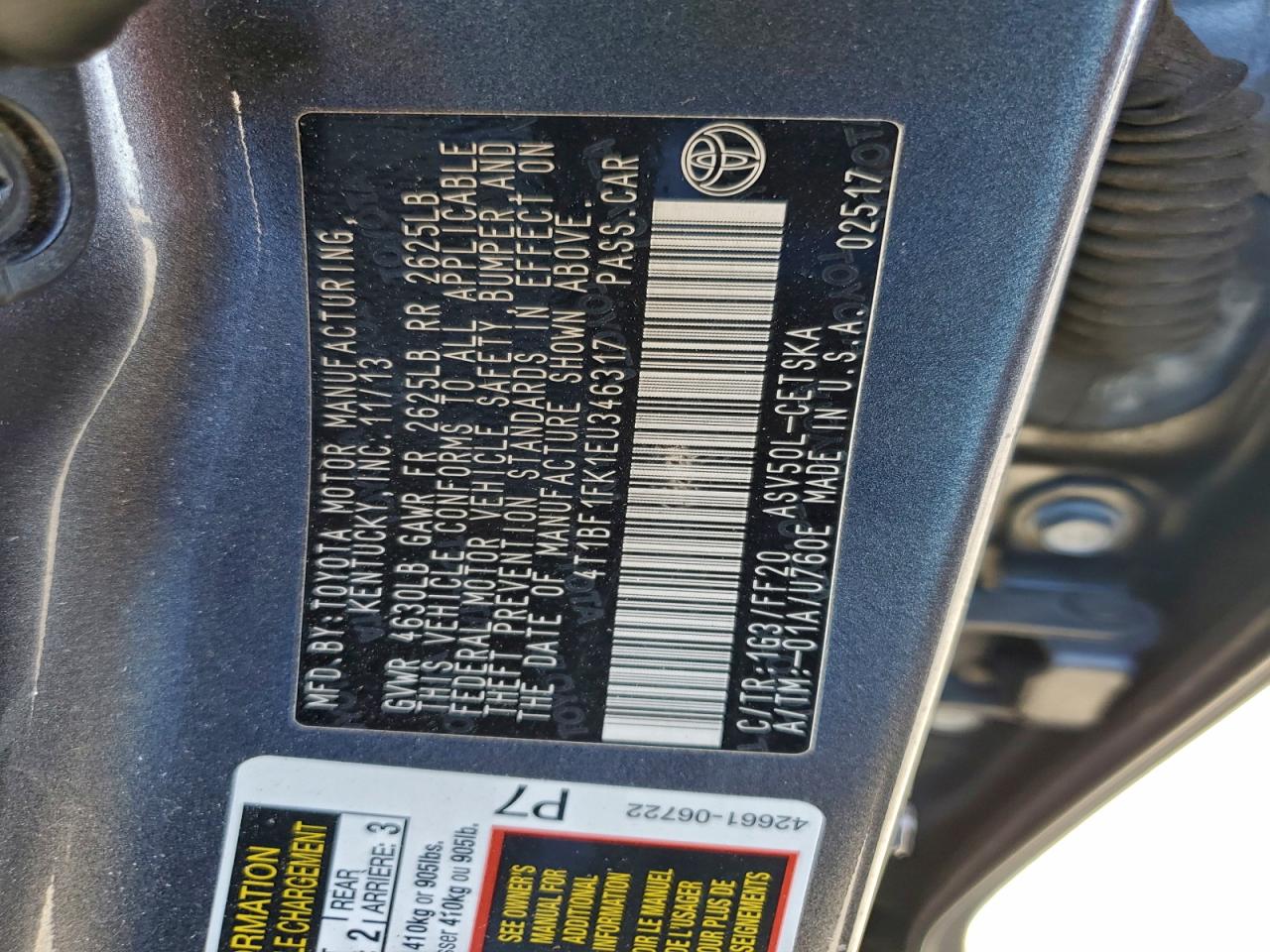 2014 TOYOTA CAMRY L photo 12