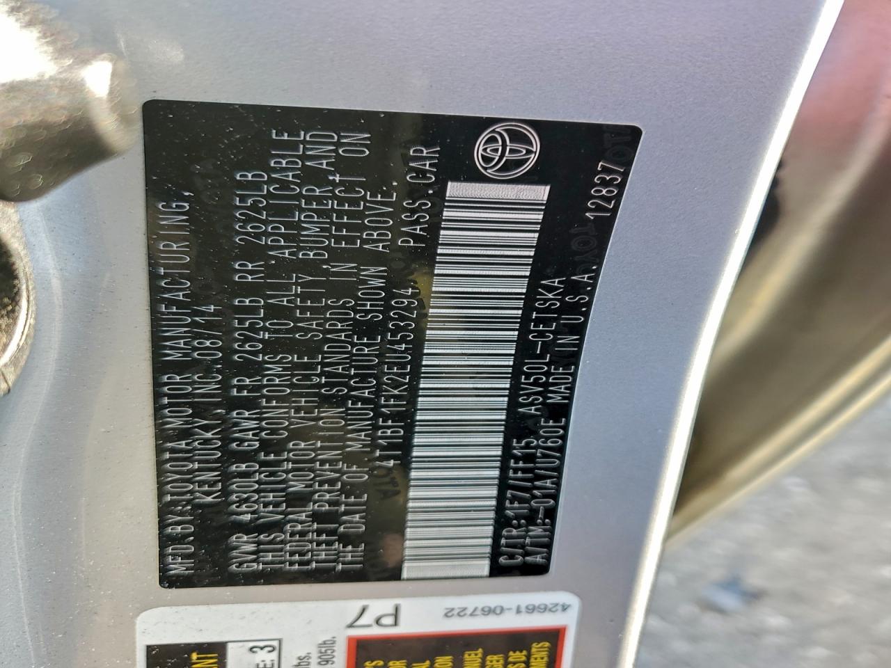 2014 TOYOTA CAMRY L photo 12