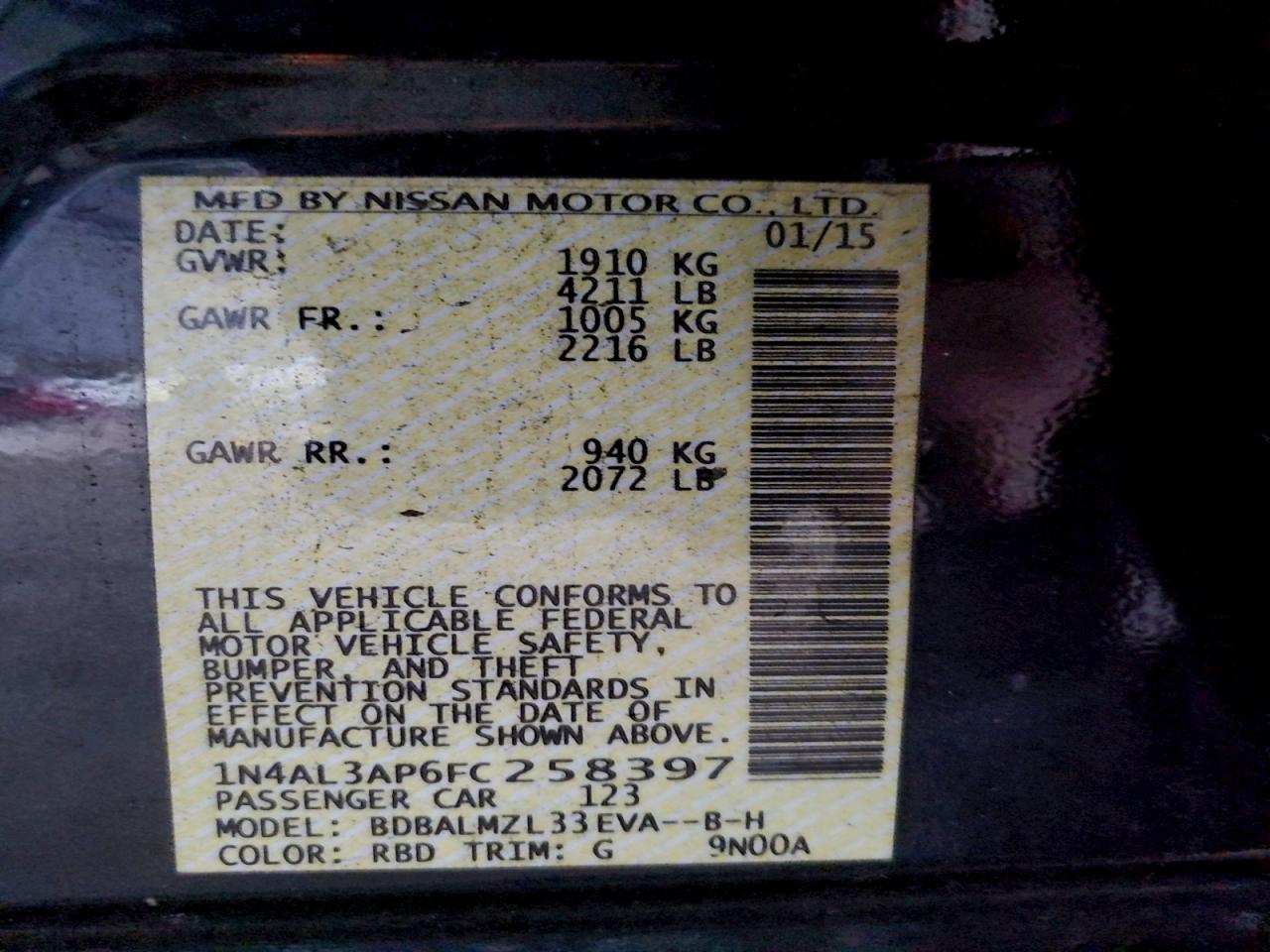 2015 NISSAN ALTIMA 2.5 photo 12