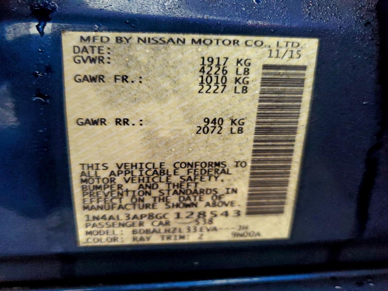 2016 NISSAN ALTIMA 2.5 photo 12