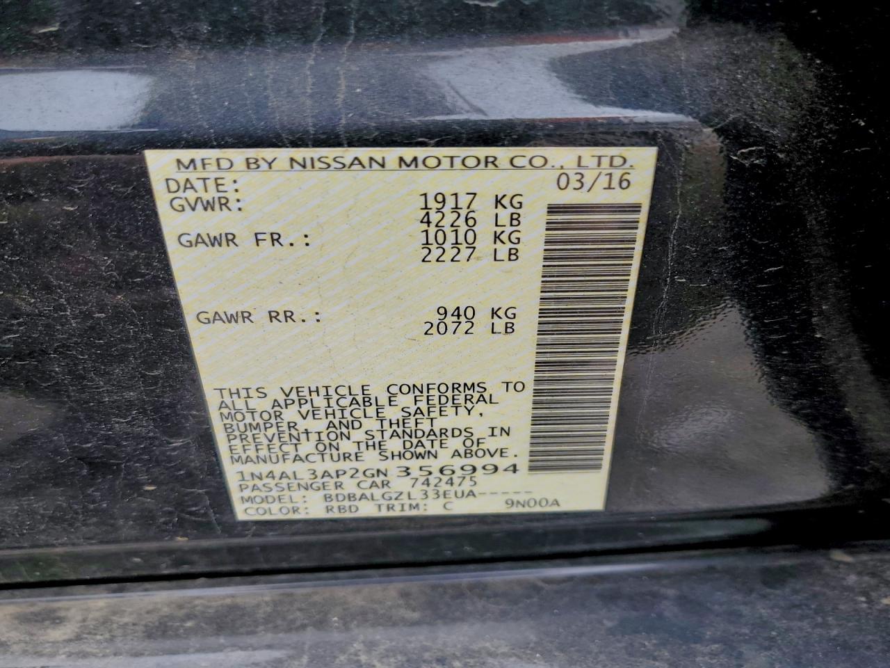 2016 NISSAN ALTIMA 2.5 photo 12