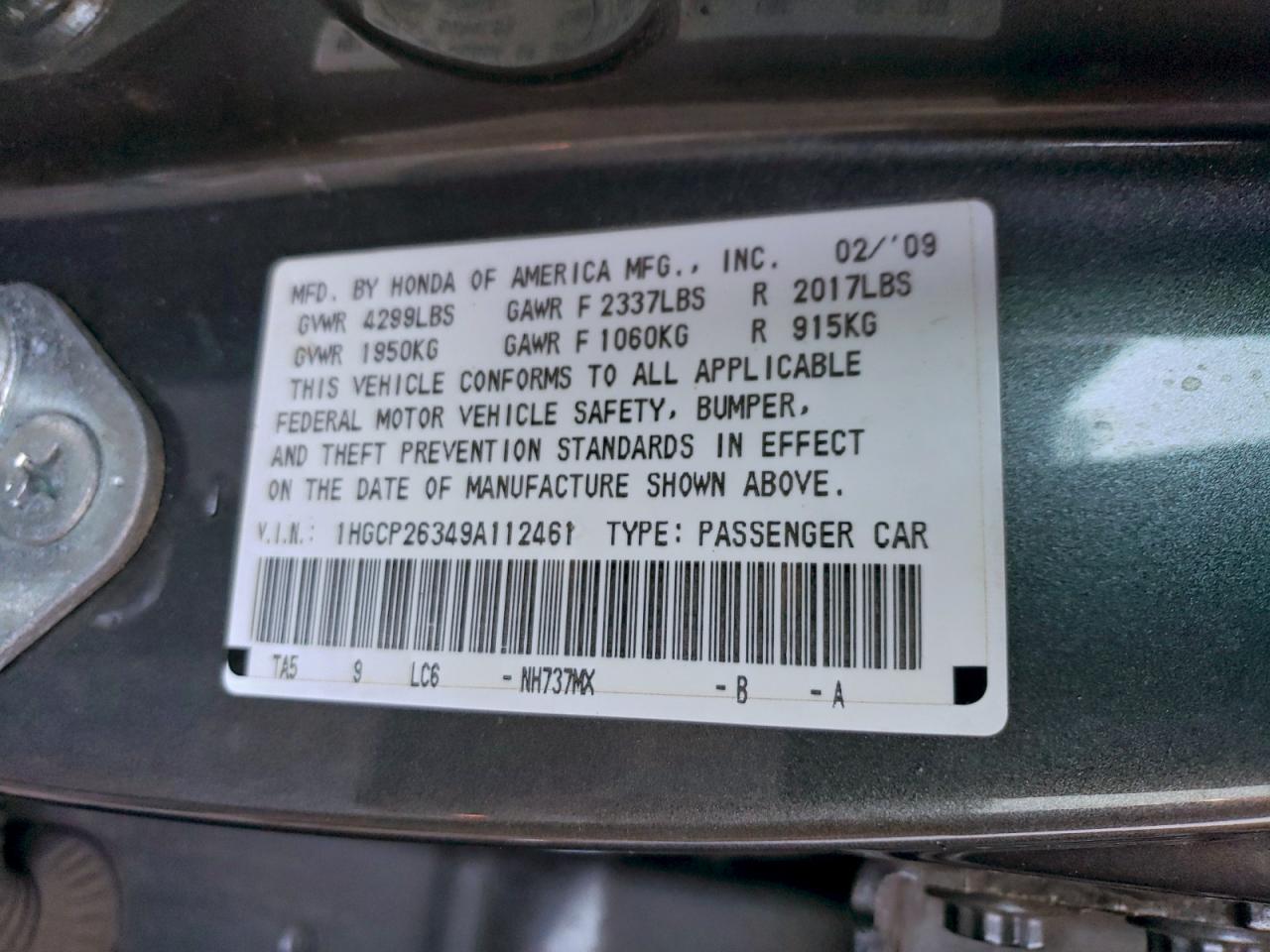 2009 HONDA ACCORD LX photo 13