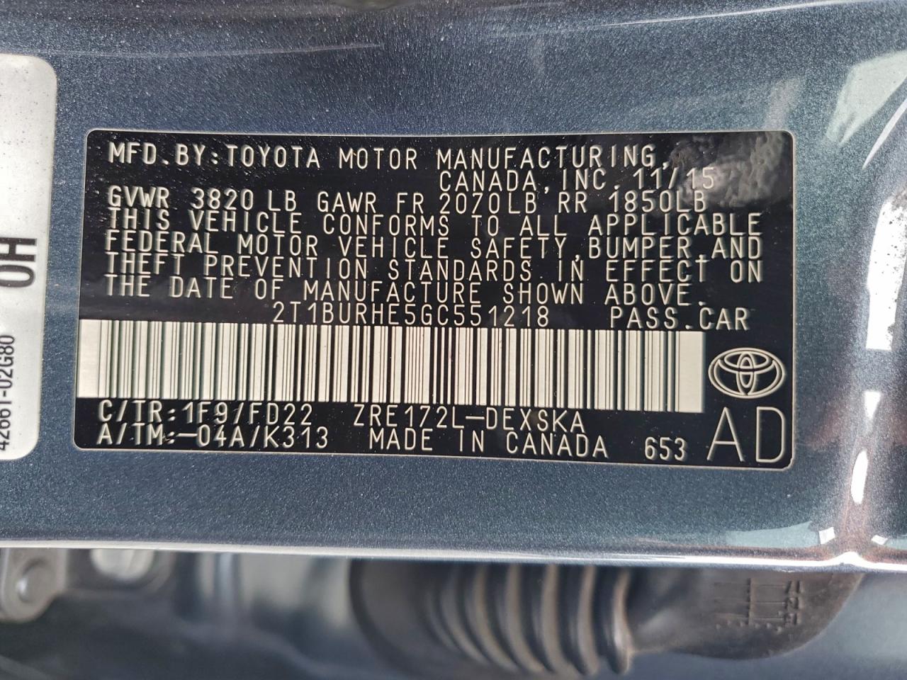 2016 TOYOTA COROLLA L photo 13