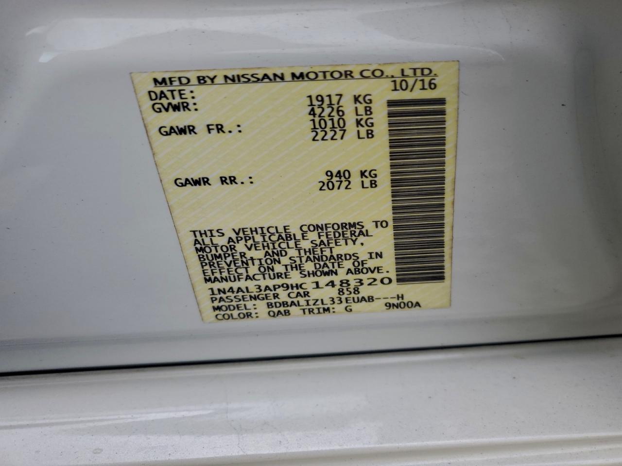 2017 NISSAN ALTIMA 2.5 photo 12