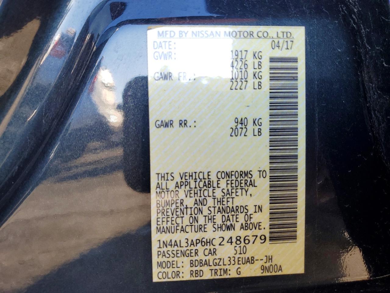 2017 NISSAN ALTIMA 2.5 photo 12