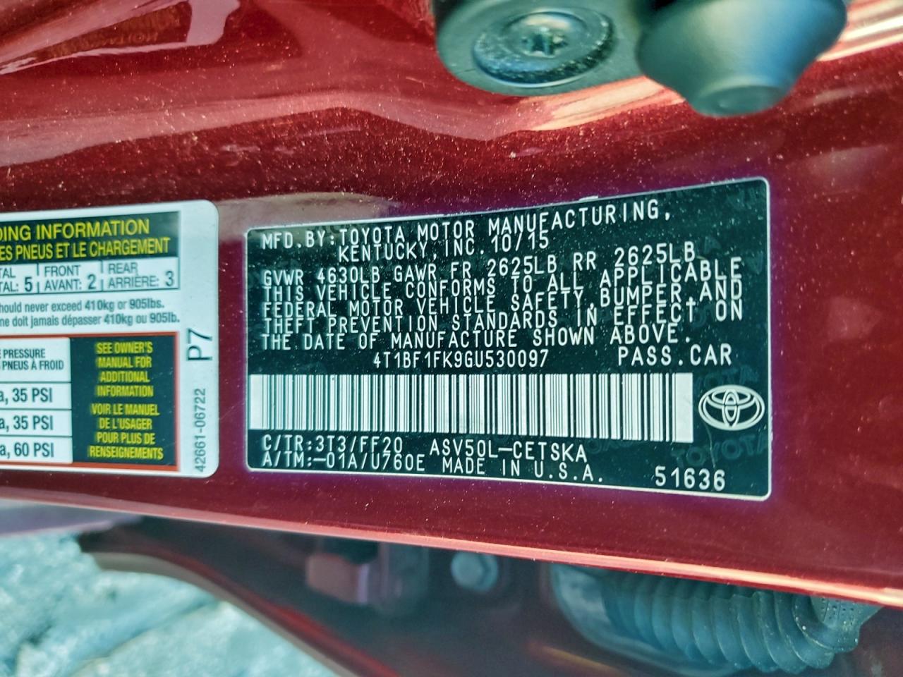 2016 TOYOTA CAMRY LE photo 12