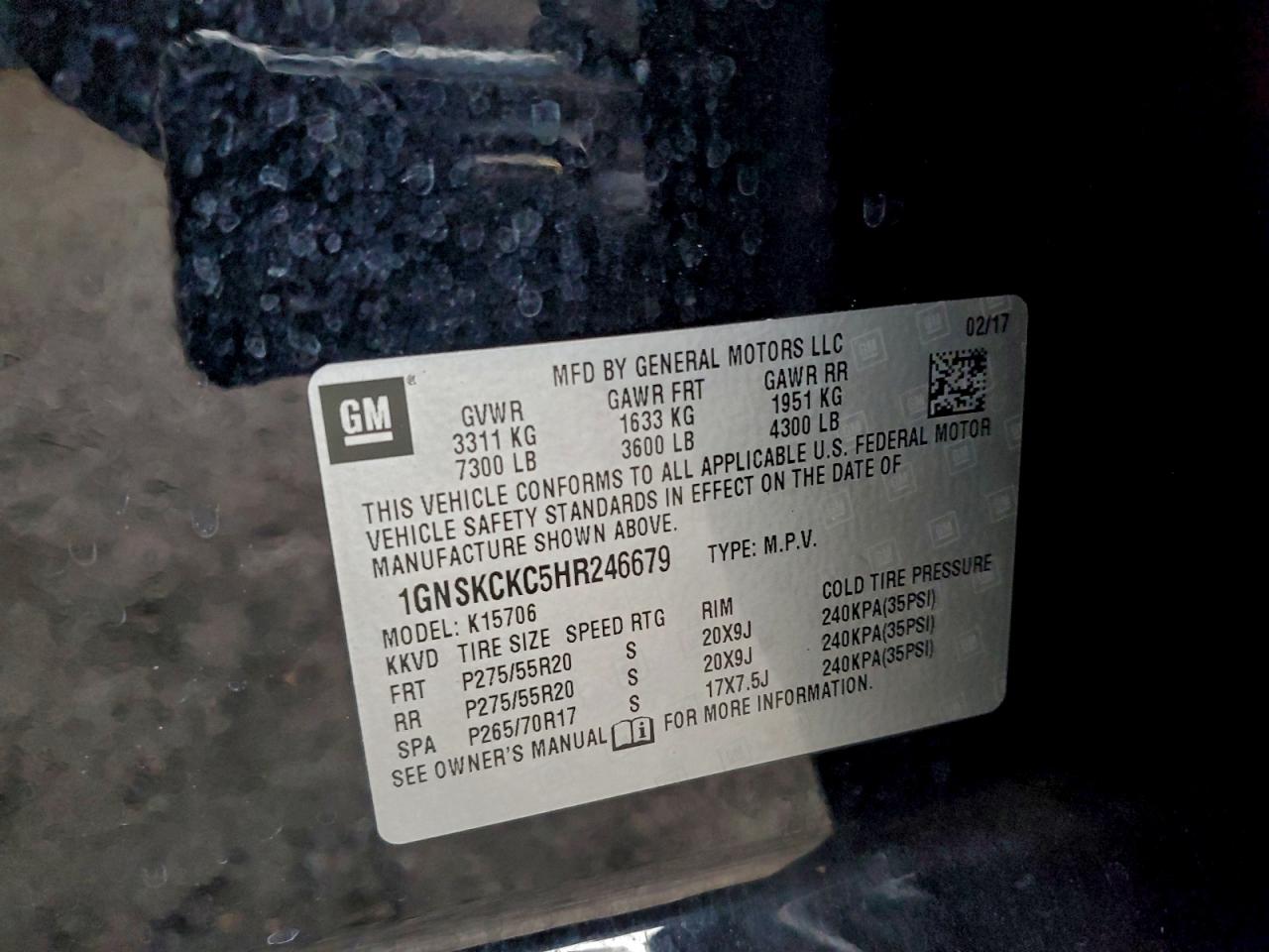 2017 CHEVROLET TAHOE K1500 PREMIER photo 13