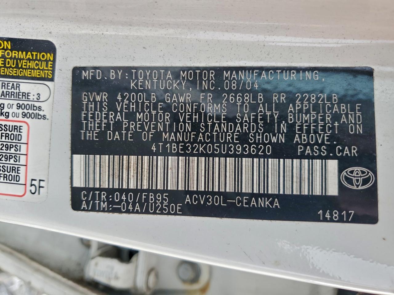 2005 TOYOTA CAMRY LE photo 13