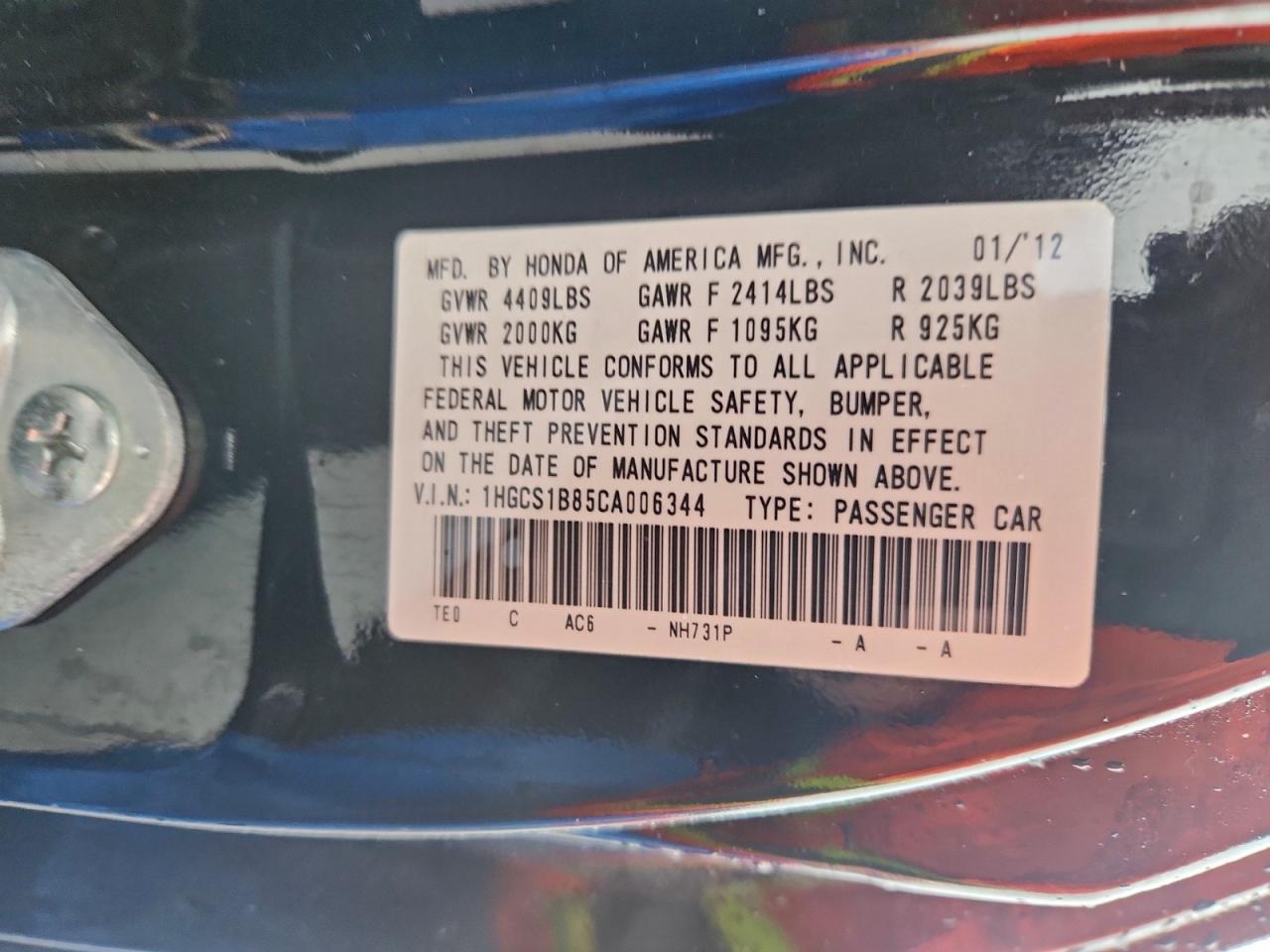 2012 HONDA ACCORD EXL photo 13