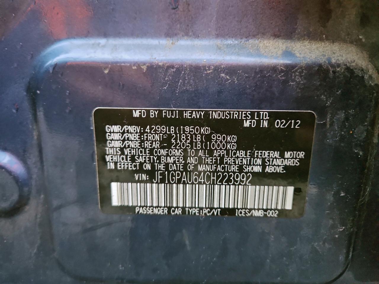 2012 SUBARU IMPREZA SPORT LIMITED photo 23